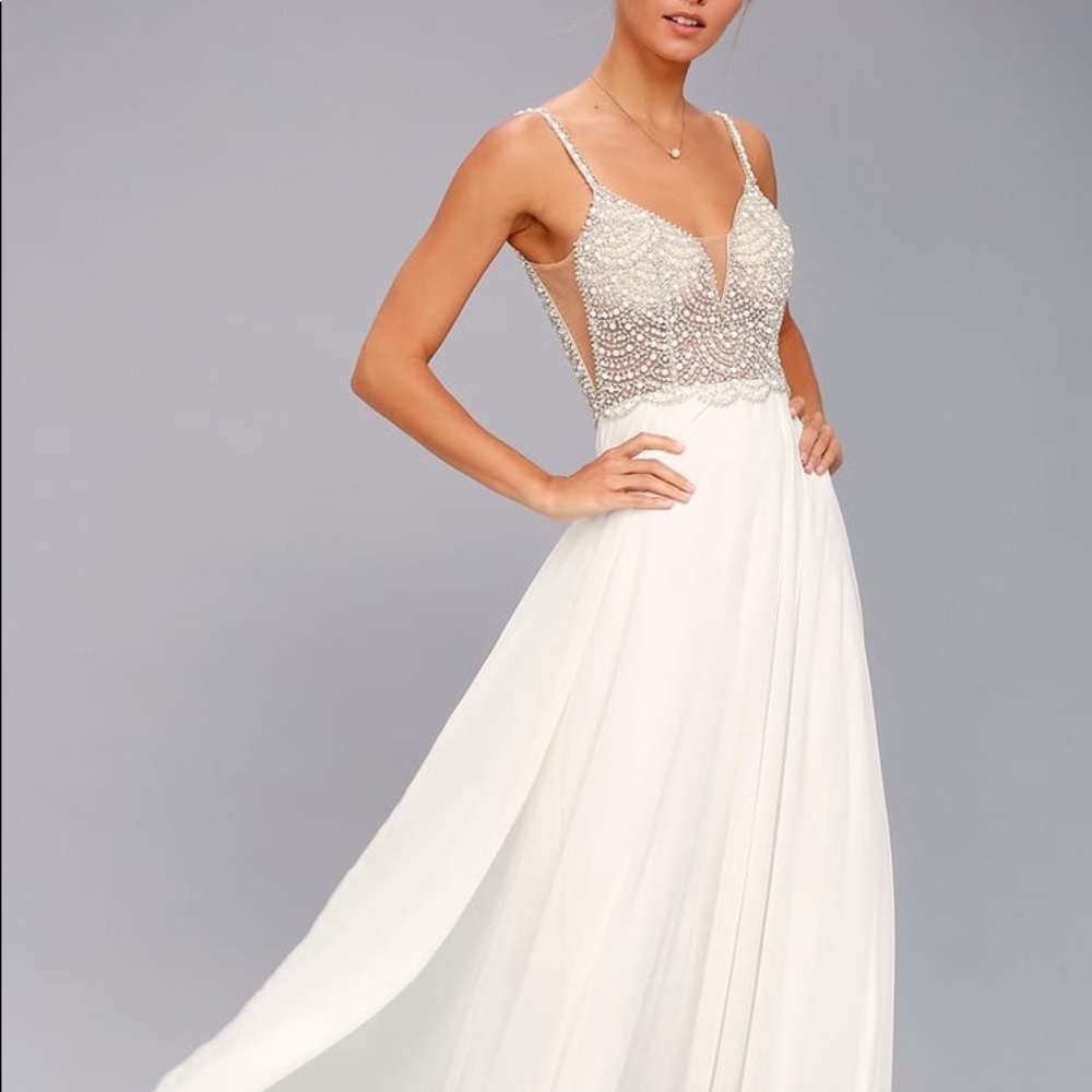 Lulu’s True Love White Beaded Rhinestone Maxi